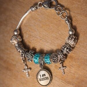 Faith-Inspired Silver Charm Bracelet “I Am Blessed”